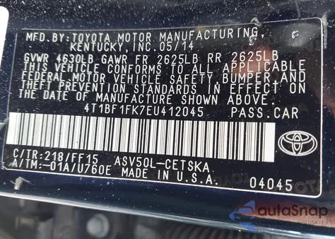 2014 Toyota Camry Se z USA, uszkodzony, nr VIN 4T1BF1FK7EU412045